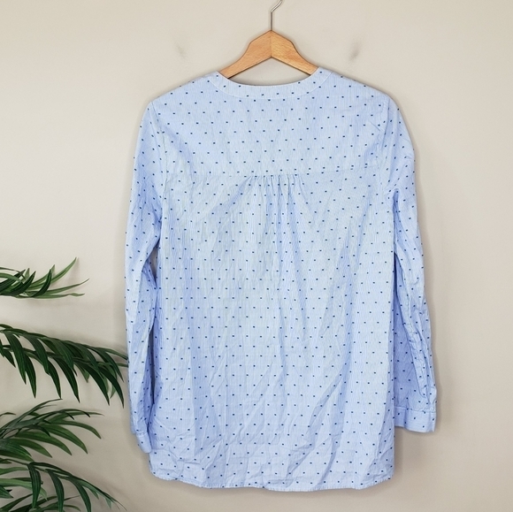 Halogen | Blue Stripe & Dot Print Popover Top Size Medium - Picture 4 of 6
